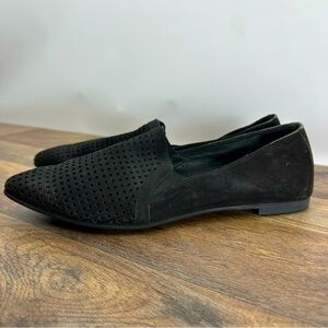 Free People Ella Ballet Flats Pointed Toe Black Suede Perforated Slip On Shoes 9